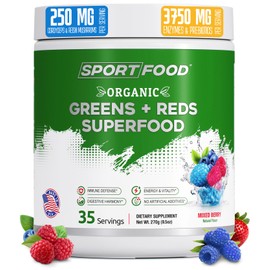 Sport Food SPORTFOOD Organic Greens & Reds Superfood Powder | Mixed Berry Flavor | 25+ Super Fruits & Veggies, Beets, Prebiotics | Energizing, Antioxidant-Rich, Keto-Friendly Smoothie Mix | 35 Servings