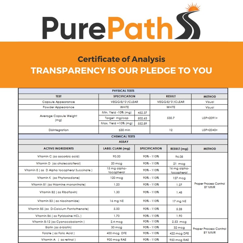 PurePath Non-Toxic Adult Multivitamin - 13 Vitamins - 100% RDA
