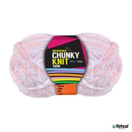 Yatsal Microfibre 3-Ply Chunky Knitting Yarn 100 g, White/Pink Mix