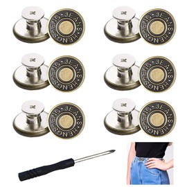 YYJ HOME Buttons for Jeans, 17mm Jean Buttons for Loose Jeans, kit with Rivets and Screwdriver, Premium Quality Jean Buttons for Replacement and Adjustment - Set of 12.
