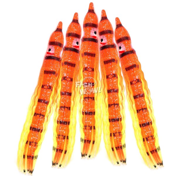 Qty 10 Fish WOW!® Orange Tiger 5" Squid Skirts 13cm