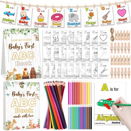 Quzzil Baby Shower Game First ABC Book Baby Shower Activity Keepsake Game ABC Coloring Guest Book Alternative First Alphabet 26 Alphabet A to Z Coloring Card(Woodland)