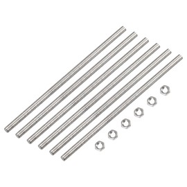sourcing map 6 Pcs M4 x 200mm Fully Threaded Rod with 6 Pcs Hex Nuts, 0.7mm Thread Pitch 304 Stainless Steel Right Hand Threaded Rods Bar Studs