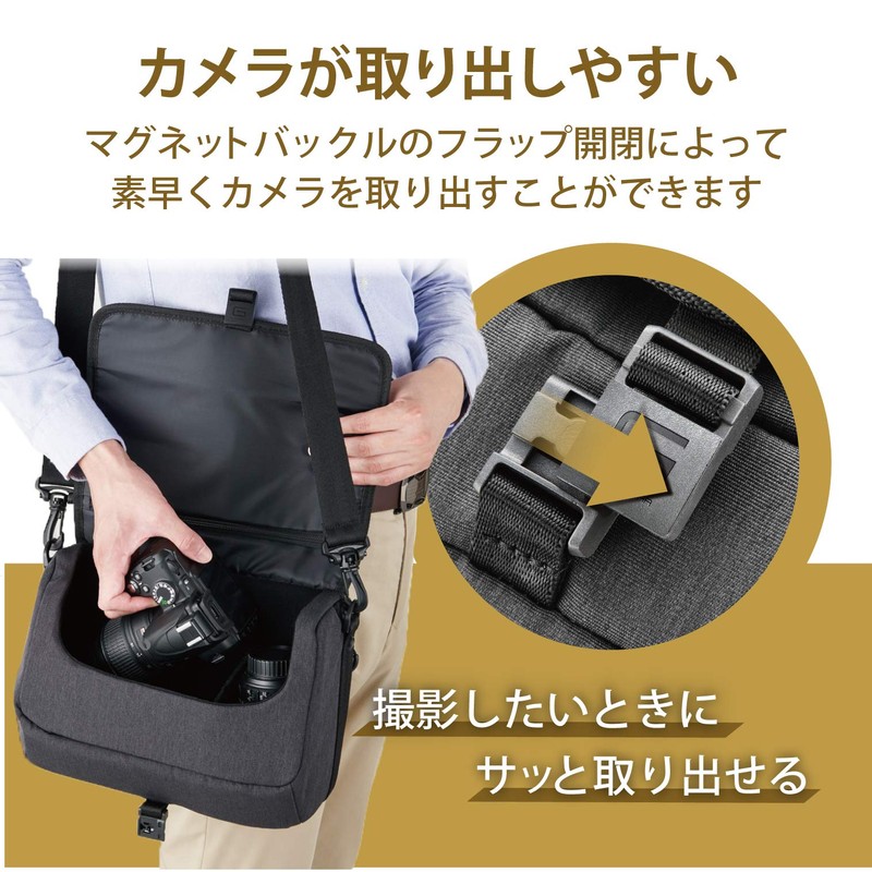 Elecom DGB-SSF02SBK Camera Case, Mirrorless SLR Camera, Shoulder Bag, Magnetic