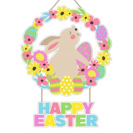 Happy Easter Spring Flowers Decor Sign for Home Room Wooden Wreaths Decorations, Funny Spring Rabbit Bunny Egg Decorations for Home Room, Easter Gifts for Women Men Rabbit Lover