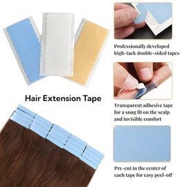 Ecojunmi 120pcs Waterproof Hair Extension Tape Tabs, Double Sided Tapes for Hair Extension Replacement Tape Strong No-Residue Tapes 4cm * 0.8cm (120, Blue)