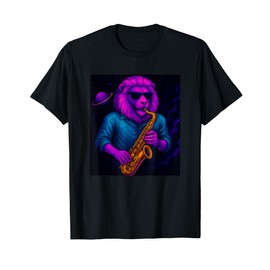 Lion Playing Saxophone Outer Space Vaporwave Jazz Galaxy T-Shirt