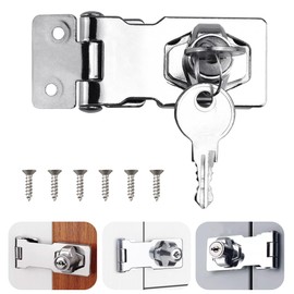 SLTAXAR Hasp Lockable Safety Hasp with Lock 4 Inch Keyed Hasp Lock Security Hasp with Screws Lock Device Cabinet Lock for Door Cupboards Windows Wooden Box