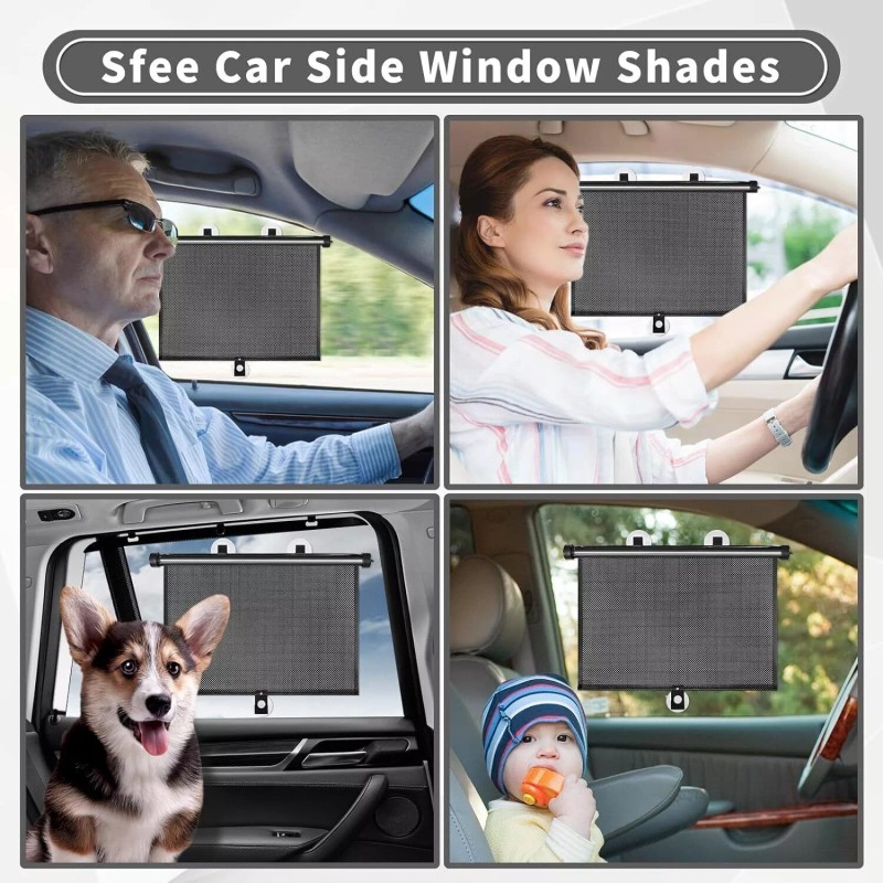 kwenterprise 4 Packs Retractable Car Sun Shade Window Roller Shades