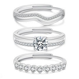 Senteria Sterling Silver Ring 3Pcs Silver Rings for Women Adjustable Shiny Cubic Zirconia Thumb Rings for Women Stacking Statement Ring Set for Womens