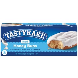 Tastykake Iced Honey Buns, Sweet Roll with Cinnamon, 6 Count, 12 oz Box (Pack of 2)