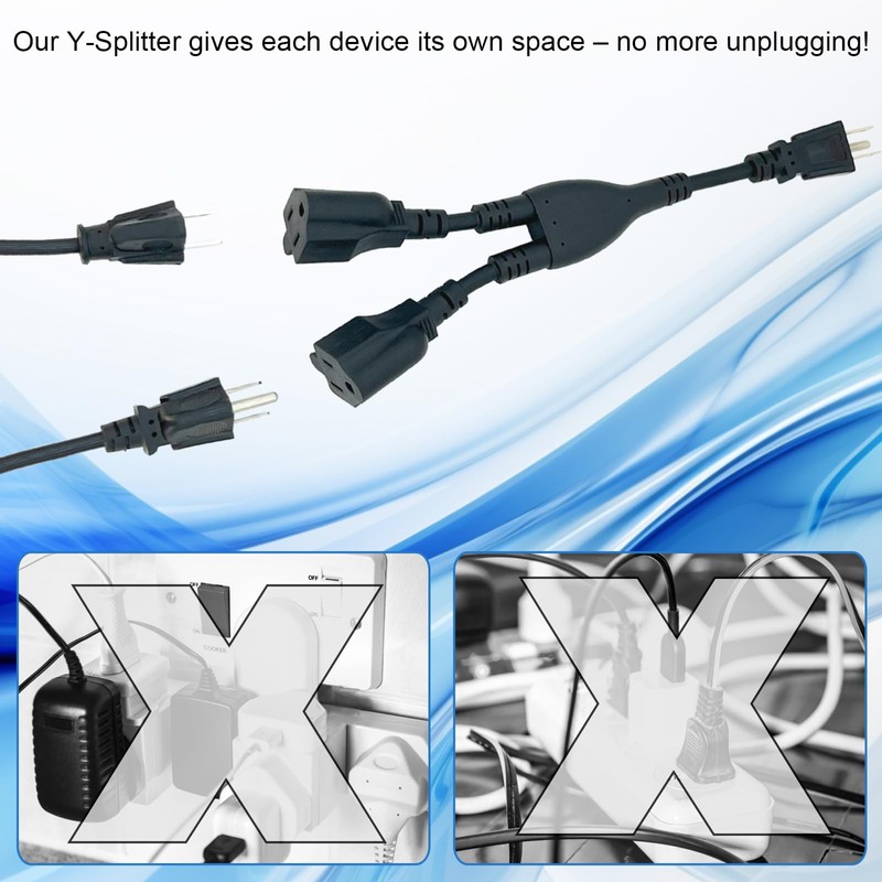 ENATECLITE 3 Prong Power Cord 1 to 2 Outlet Splitter,3-Way