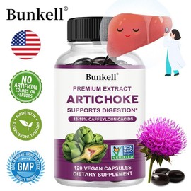 Bunkell Premium Artichoke Leaf Extract 13-18% Caffeoylquinic Acid Liver Function Digestion Cholesterol Gallbladder and Cardiovascular Health Support Dietary Supplement 120 Veggie Capsules, 60 Tablets, 1 Count / Bunkell 프리미엄 아티초크 잎 추출물 13-18% 카페오일퀴닉산 간 기능 소화 콜레스테롤 담낭 및 심혈관 건강 지원 식이 보충제 120 식물성 캡슐, 60정, 1개