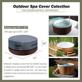 UCEDER Round Waterproof Hot Tub Cover -Outdoor Spa Cover Cap(Actual Size 85''x20'' Fit 83''x 20'') 600D Heavy Duty Polyester Hot Tub Cover Protector(Dark Gray)