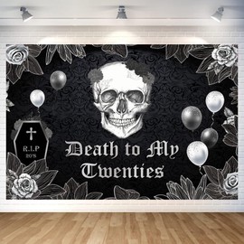 CheeseandU Death to My Twenties Backdrop Black 30th Birthday Decorations RIP to My 20s Funeral RIP to My 20s Funeral Black Party Background for My Youth Thirty Birthday Supplies, 70.9 x 43.3 inch