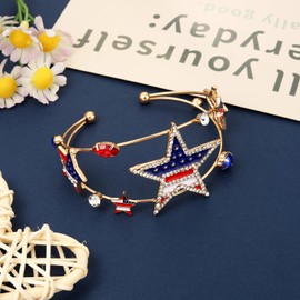 PHALIN 4th of July Bracelets for Women American Star Cuff Bracelets Red White and Blue Wide Cuff Bracelet Bangles Independence Day Patriotic 4th of July Accessories Outfits Jewelry Gifts (Style A)