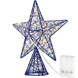 Christmas Tree Top Star with Warm LED Lights 10 Inch Glittered Christmas Star Tree Toppers Christmas Tree Decorations Xmas Tree-top Star Decoration for Rustic Farmhouse Holiday Ornaments (Blue)