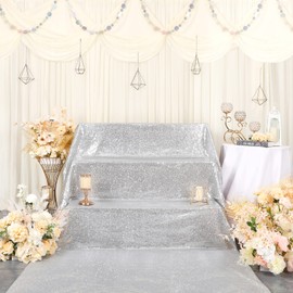 Silver Aisle Runner Wedding Christmas Sequin Carpet Runner 4ftx15ft Aisle Runner for New Year Wedding Christmas Party Prom Decoration