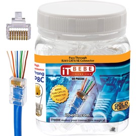 ITBEBE - Conectores RJ45 chapados en Oro (Cat5, Cat5e, 8P8C, 50 Unidades, 3 micras, 3U, 3 Dientes)