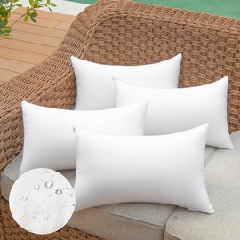 QSWRD 12 x 20 Outdoor Pillow Insert Pack of 4 Patio Furniture Pillows Cushion Waterproof Rectangle Lumbar Throw Pillow Inserts Decorative Couch Pillow Inserts White Sofa Sham Cushion Stuffer