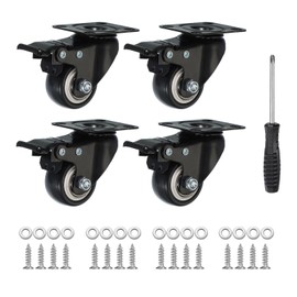 PATIKIL 1.5" Swivel Caster Wheels with Brake, 4 Pack Silent Plate Casters Load Capacity 396Lbs with Mounting Tools for Furniture Cart Trolley 360° Rolling, Black