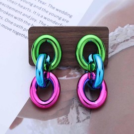 Zeshimb Paperclip Link Chain Earrings Geometric Oval Dangle Drop Earrings Dopamine Coloured Chain Tassel Statement Earrings Chunky Cuban Link Earrings Jewelry for Women