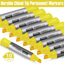 Fuutreo 10 Pack Jumbo Permanent Markers Bulk Large Chisel Tip Permanent Markers Quick Drying Waterproof Big Huge Poster Pens for Office, Logistics Company and More(Yellow)