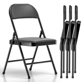 Nazhura 4 Pack Folding Chairs, Fabric Dining Chair Set with Padded Cushion and Back, Indoor Outdoo Seat for Home Office Events Wedding Party (Charcoal Fabric Seating)