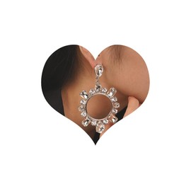 Chargances Dainty Large Glitter Rhinestone Dangle Hoop Earrings Sparkly Simulated Diamond Earrings Circle Crystal Statement Drop Earrings for Women Gift Party Festival