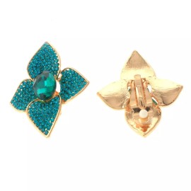 neXxtten Gold Tone Metal Crystal Clip-On Flower Earrings ER2417-EME