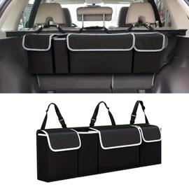 HIAHXC Car Boot Organiser Black Car Seat Organiser Car Boot Organiser Storage Multipurpose with 4 Pockets Foldable Car Organiser