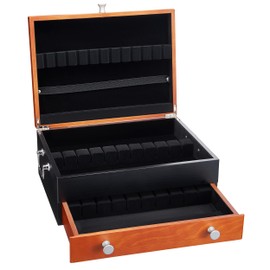 Silverware Storage Box, Wood Chest - without Cutlery - Tarnish Proof Felt Lined Storage Silver Chest, Store Sterling Silverware SilverTarnish Proof Flatware Hardware for 12 or 16 or more Utensil sets