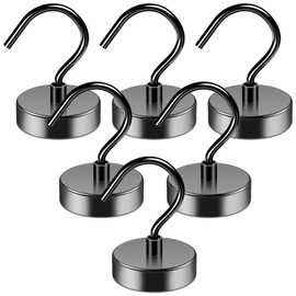 Grtard 6 Pack Large Heavy Duty Magnetic Hooks, 110 Pound Magnetic Hooks, Magnets with Hooks, Black Strong Magnetic Hooks for Hanging, Magnetic Hooks for Cruise, Curtain, for Home, Kitchen