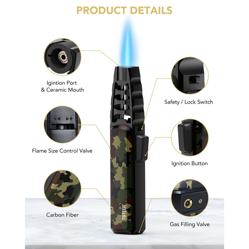 TBTeek Butane Torch Lighter - Adjustable Jet Flame Lighter, Blow