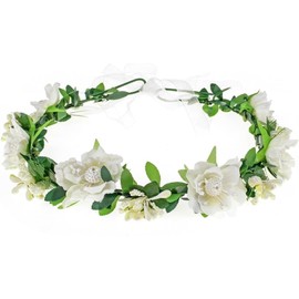 Wedding Hair Wreath Floral Garland Crown Headpiece Adjustable Rose Flower Crown (White, 1 Pc)