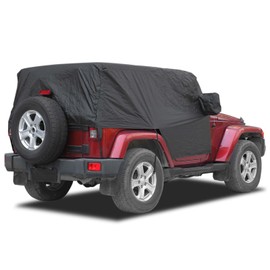 RT-TCZ Car Rain Snow Sunshade Cover Accessories for 2007-2024 Jeep Wrangler JK JL 2 Door Windproof Dustproof Scratch Resistant Outdoor UV Protection Auto Cover,Black