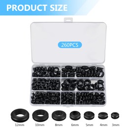260 Pcs Rubber Grommets Assortment Kit, Rubber Grommet Electrical Conductor Gasket Ring Assortment Kit, Cable Holes Conductor Wiring Blanking Gasket Ring, for Protecting Wires, Plugs, Cables Holes