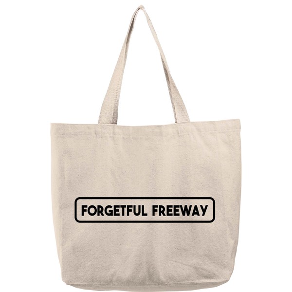 Natural Canvas Tote Bag Forgetful freeway funny street sign old