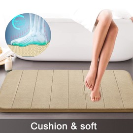 Yimobra Memory Foam Bath Mat Set, 2 Piece Soft Bathroom Rugs, 43x61 cm and 61x51 cm U-Shaped Bathroom Rugs, Toilet Mat, Water Absorption, Non Slip, Thick, Dry Fast for Bathroom Floor Mat, Silver