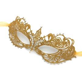 Masquerade Mask with White Shiny Rhinestones, for Women Lady, Christmas Cosplay Venetian Party Prom Ball - Yellow