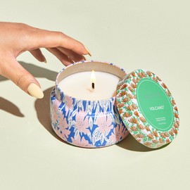 Capri Blue Scented Candles for Women & Men - Pattern Play Travel Tin Small Candles - Soy Wax Blend - Luxury Home Decor with Notes of Tropical Fruits and sugared Citrus (Volcano, 8.5 oz)