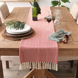 DII Woven Basic Tabletop Collection Chevron Table Runner, 15x72, Red