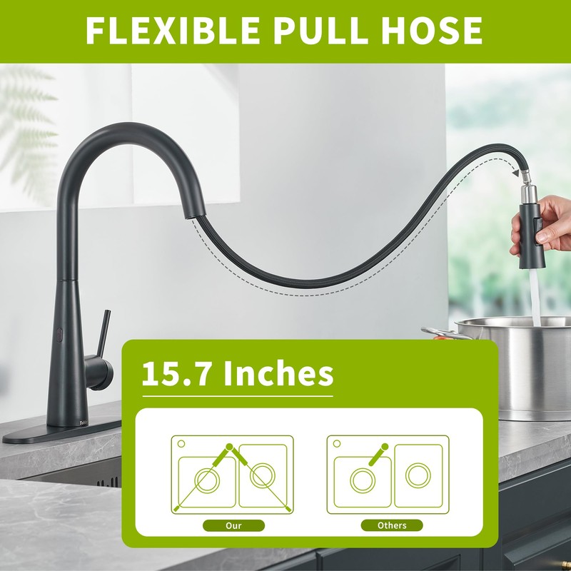 Tohlar Black Touchless Kitchen Faucet with Pull Down Sprayer, Stainless
