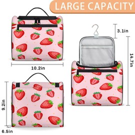 Shawcampfloor Portable Toiletry Cosmetic Travel Bag - Large Water Resistant Hanging Makeup Organizer Storage Pouch Case for Women Girls, Brush & Accessories Storage (Strawberry)