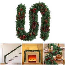Artificial Flowers for Decoration Living Room Large Plastic Rattan Christmas Wreath Resin Soft Rubber Feel Pin And Rattan Christmas Decoration Artificial Flowers in Vase Purple (Green-c, 2.7m)