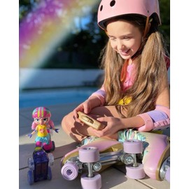 Rock N Rollerskate Doll Rainbow Riley Light Up Remote Control Rollerskating Doll - Plays Music and Skates!, 10" H