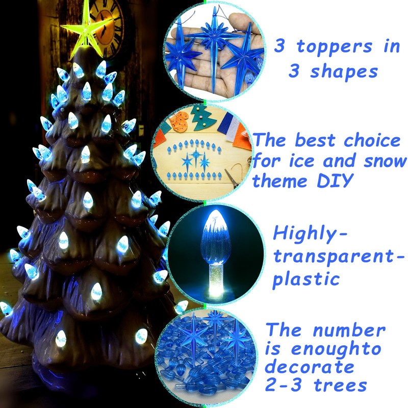 KonohaELF Ceramic Christmas Tree Replacement Lights Bulbs, Klein Blue Medium