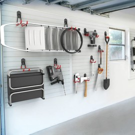 WALMANN 12 PCS Garage Storage System Hooks, Wall Mount Heavy Duty Rubber Coated Utility Hooks for Garden Tools, Ladders, Cords, Folding Chairs, Weed Eaters, Shovels and Rakes