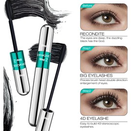 DRMODE- Máscara de pestañas 4D Silk Fiber - Máscara de pestañas 2 en 1 negra con una longitud 5 veces mayor, efecto natural y falso en una sola