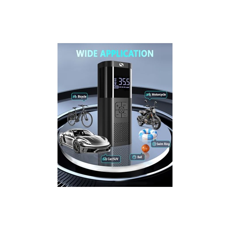 Portable Cordless Tire Inflator with LED Light and Gauge